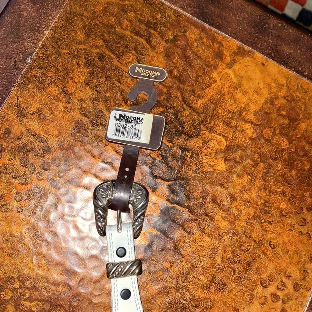 Nocona Leather Belt White With Silver Toned Buckle & Tip Dead Stock G 362…